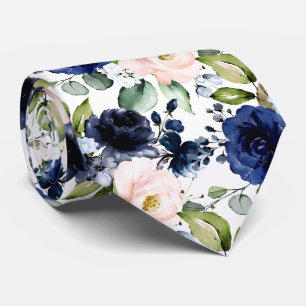PixDezines H2 Flowers Blush Navy Blue Tie
