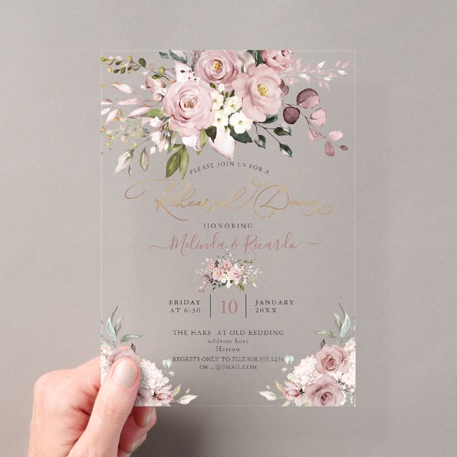 PixDezines H2 Flowers Dusty Roses Hydrangeas Acrylic Invitations (Insitu (Handheld))
