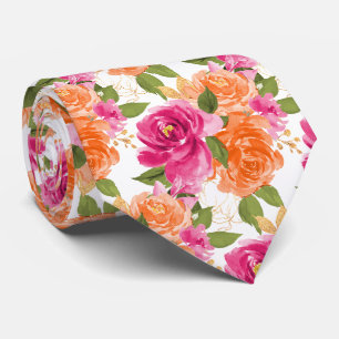 PixDezines H2 Flowers Hot Pink Orange Roses Tie