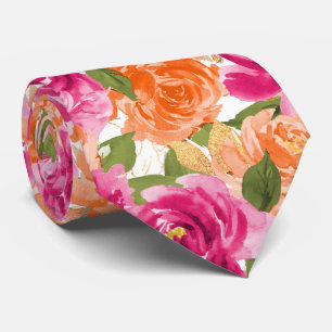 PixDezines H2 Flowers Hot Pink Orange Roses Tie