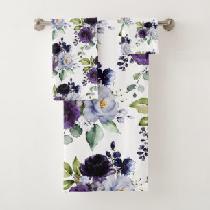 PixDezines H2 Flowers Purple Lavender Blue Bath Towel Set