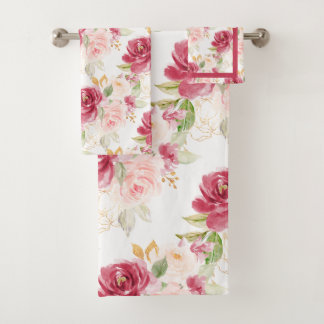 PixDezines H2 Flowers Raspber Blush Roses   Bath Towel Set