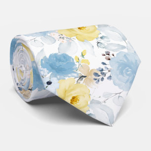 PixDezines H2 Flowers Yellow n Dusty Blue Tie