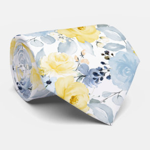 PixDezines H2 Flowers Yellow n Dusty Blue  Tie