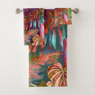 PixDezines H2 Hawaiian Jungle Aqua Neon Green Bath Towel Set