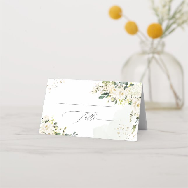 PixDezines H2 Hydrangeas Alabaster Roses Place Card (Front)