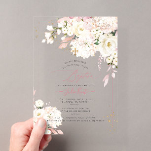PixDezines H2 Hydrangeas Blush Roses Baptism Acrylic Invitations