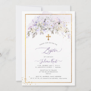 PixDezines H2 Lilac Purple Flowers Baptism Invitation