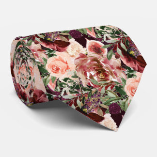 PixDezines H2 Marsala Boho Blush Burgundy Flowers  Tie