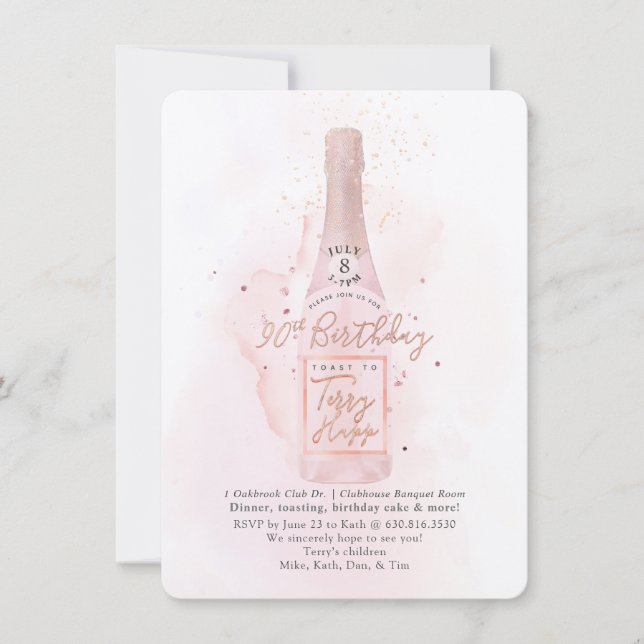 PixDezines H2 Pink Champagne 90 Birthday Bkupfinal Invitation (Front)