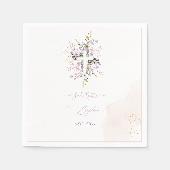 PixDezines H2 Pink Eucalyptus Baptism Napkin (Front)