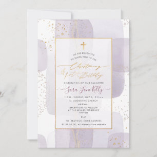 PixDezines H2 Purple Christening+1st Birthday Invitation