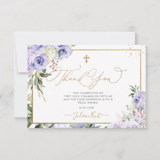 PixDezines H2 Purple Roses Communion Thank You Invitation