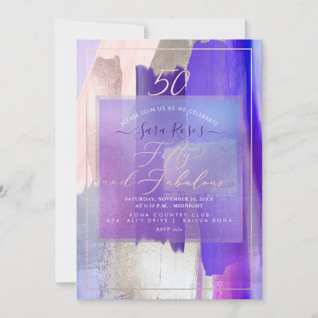 PixDezines H2 Purple Swatches 50th Birthday Invitation (Front)