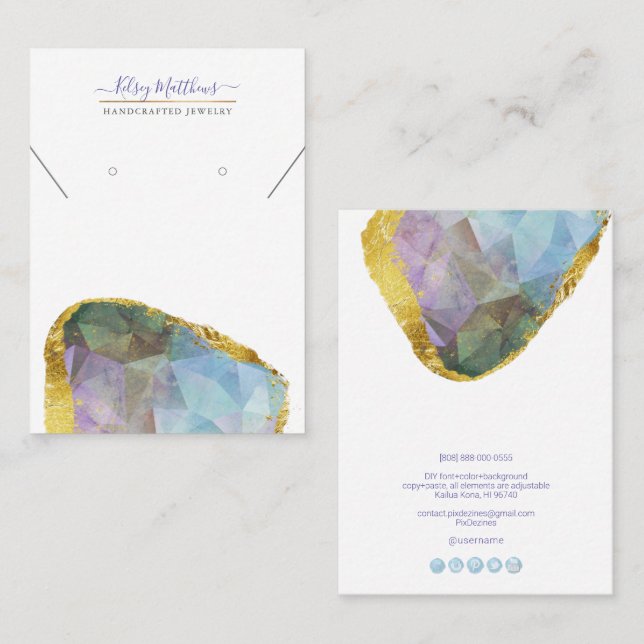 PixDezines H2 Quartz Crystal Ombre Blue Purple Bus Business Card (Front/Back)