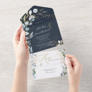 PixDezines H2 Rustic Dusty Blue Eucalyptus Gold All In One Invitation