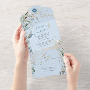 PixDezines H2 Rustic Dusty Blue Eucalyptus Gold All In One Invitation