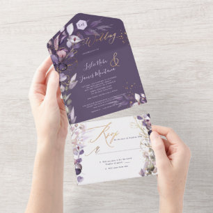 PixDezines H2 Rustic Dusty Purple Eucalyptus Gold  All In One Invitation