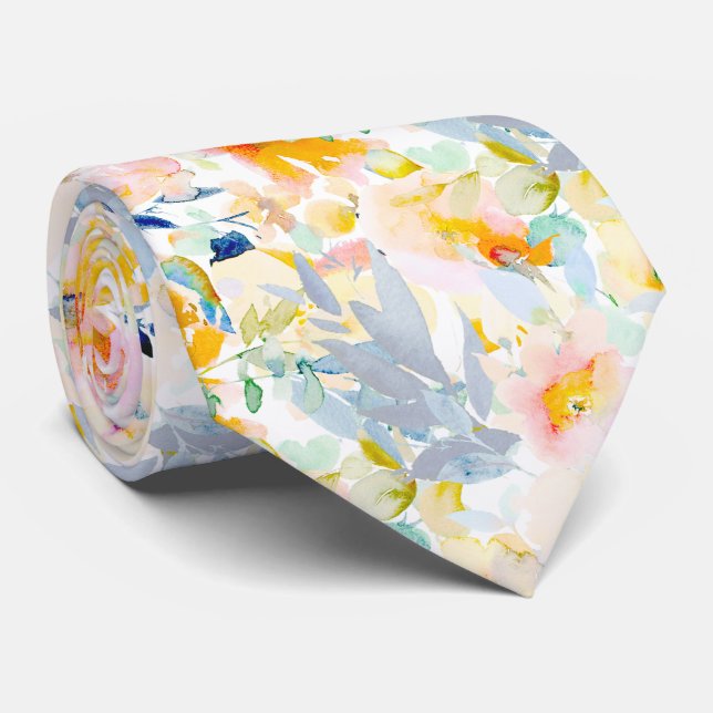 PixDezines H2 Spring Flowers Blush Dusty Blue  Tie (Rolled)