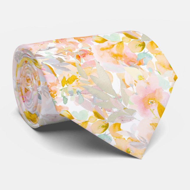 PixDezines H2 Spring Flowers Blush Mustard Tie (Rolled)