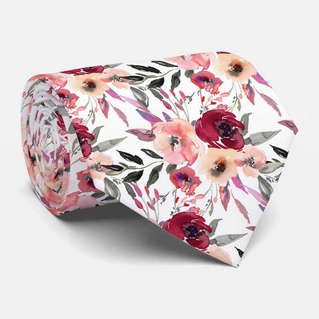 PixDezines H2 Spring Flowers Blush Red Tie (Rolled)