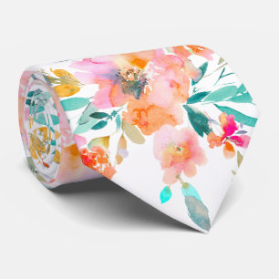 PixDezines H2 Spring Flowers Jade Orange Tie