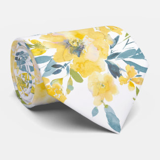 PixDezines H2 Spring Flowers Yellow Blue Roses Tie