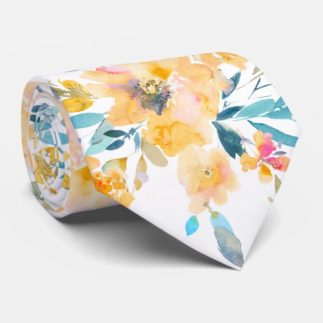 PixDezines H2 Spring Flowers Yellow Roses Tie (Rolled)