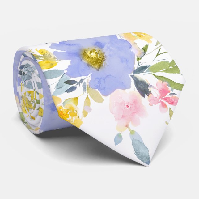 PixDezines H2 Spring Flowers Yellow Roses Tie (Rolled)