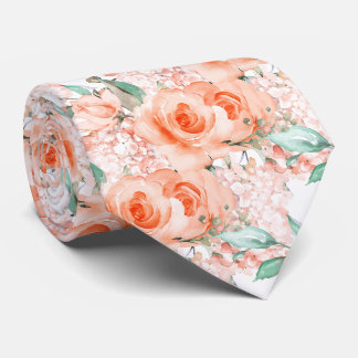 PixDezines H2 Summer Coral Orange Roses Hydrangea Tie