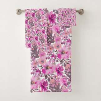 PixDezines H2 Summer Flowers Magenta Mauve Bath Towel Set