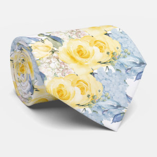PixDezines H2 Summer Yellow Roses Blue Hydrangea Tie
