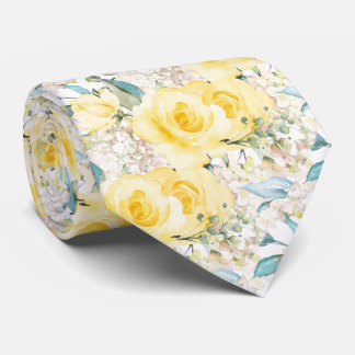 PixDezines H2 Summer Yellow Roses Crm Hydrangea Tie