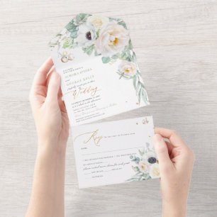 PixDezines H2 White Peonies Anemone All In One Invitation