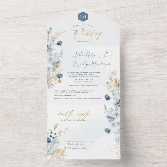 PixDezines H2 Winter Dusty Blue Thistle Cotton All In One Invitation (Inside)