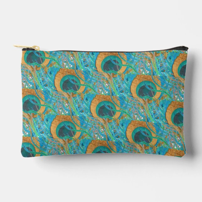 PixDezines Handdrawn H2 Peacock/Cobalt/Aqua Blue Accessory Pouch (Front)