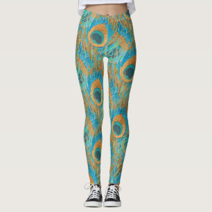 PixDezines Handdrawn H2 Peacock/Cobalt/Aqua Blue Leggings