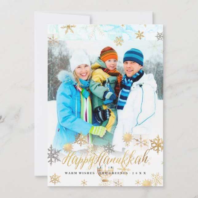 PixDezines Hannukkah/snowflakes+marble Holiday Card (Front)