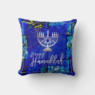 PixDezines Happy Hanukkah Stained Glass Cushion