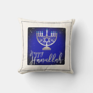 PixDezines Happy Hanukkah Temple Menorah Cushion