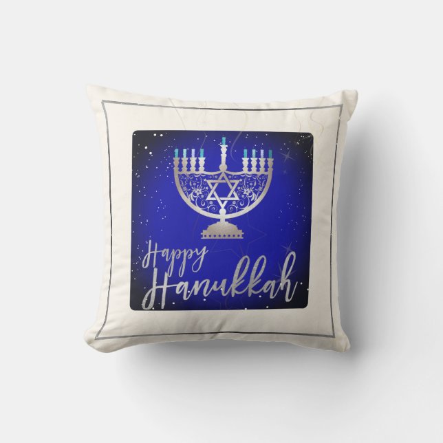 PixDezines Happy Hanukkah|Temple Menorah Cushion (Front)