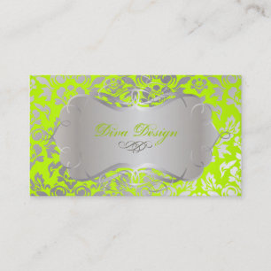 PixDezines Haute Coutour Damask, Faux Silver Business Card