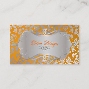 PixDezines Haute Coutour Damask, Faux Silver Business Card