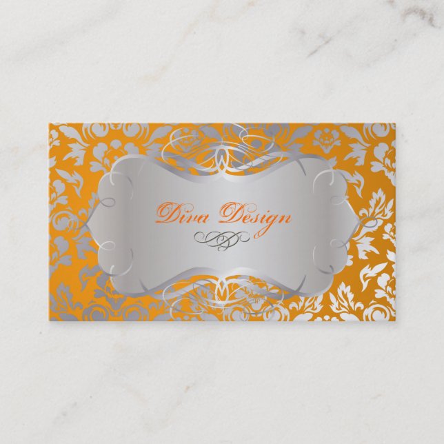 PixDezines Haute Coutour Damask, Faux Silver Business Card (Front)