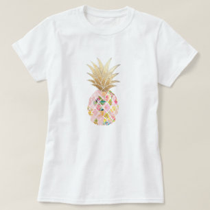 PixDezines Hawaii, Aloha Pink Pineapple/Faux Gold T-Shirt