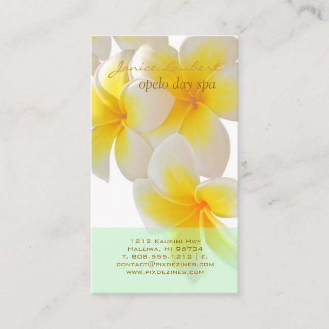 PixDezines Hawaii Plumeria/DIY fonts+colour Business Card (Front)