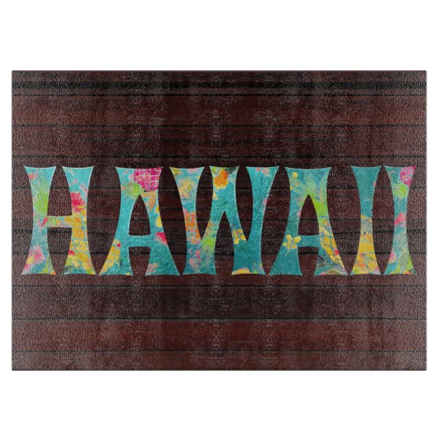 PixDezines Hawaii, TIKI TYPOGRAPHY+Wood Texture Cutting Board (Front)