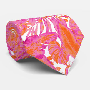 PixDezines Hawaiian Jungle Hot Pink Orange Tie