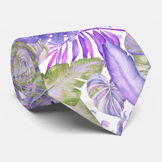 PixDezines Hawaiian Jungle Purple Green Foliage Tie (Rolled)