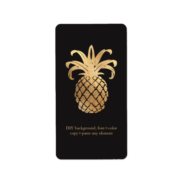 PixDezines HawaiianPineapple Faux Gold Wine Labels (Front)